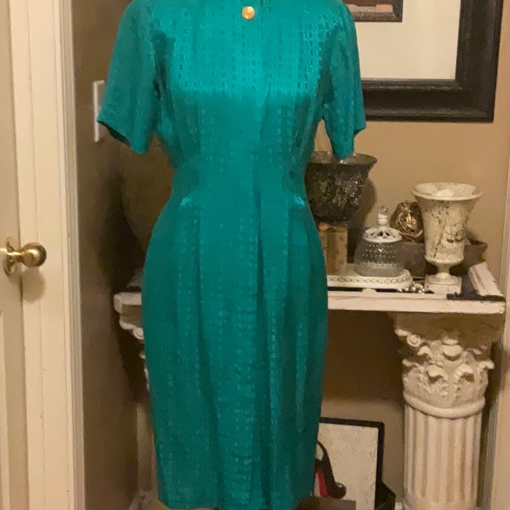 Vintage Liz Claiborne teal midi dress size 2 petite